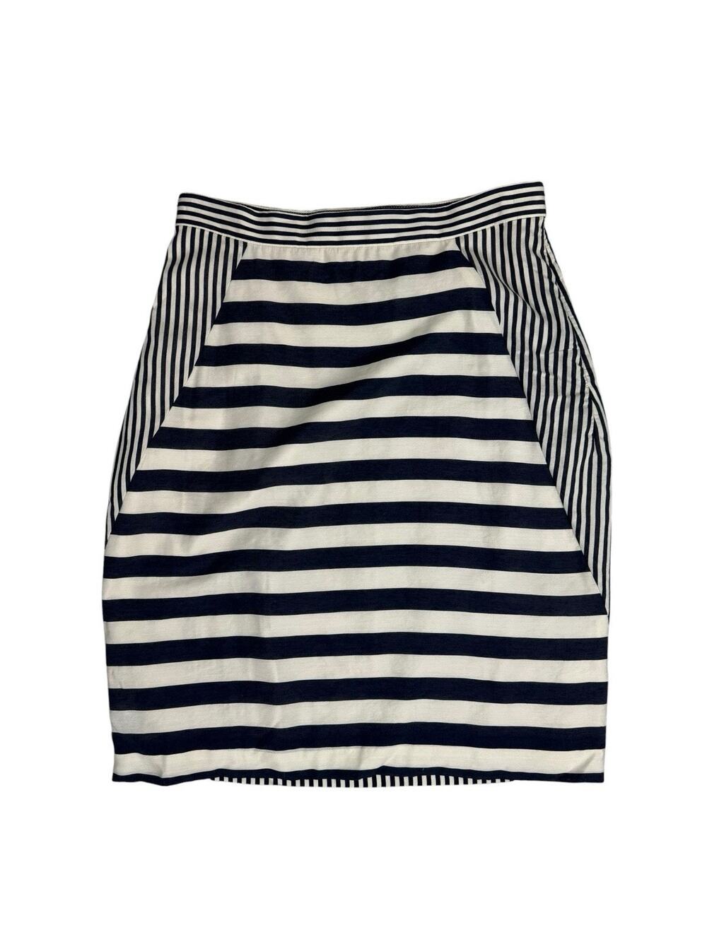 COS Womens 38 Striped Pencil Skirt Navy Ivory Mixed Stripe Midi Minimalist